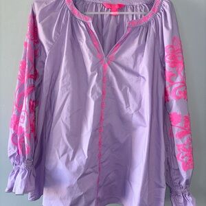Lilly Pulitzer Revina Tunic Purple Iris Hot Pink Medium Ravina Peasant Blouse
